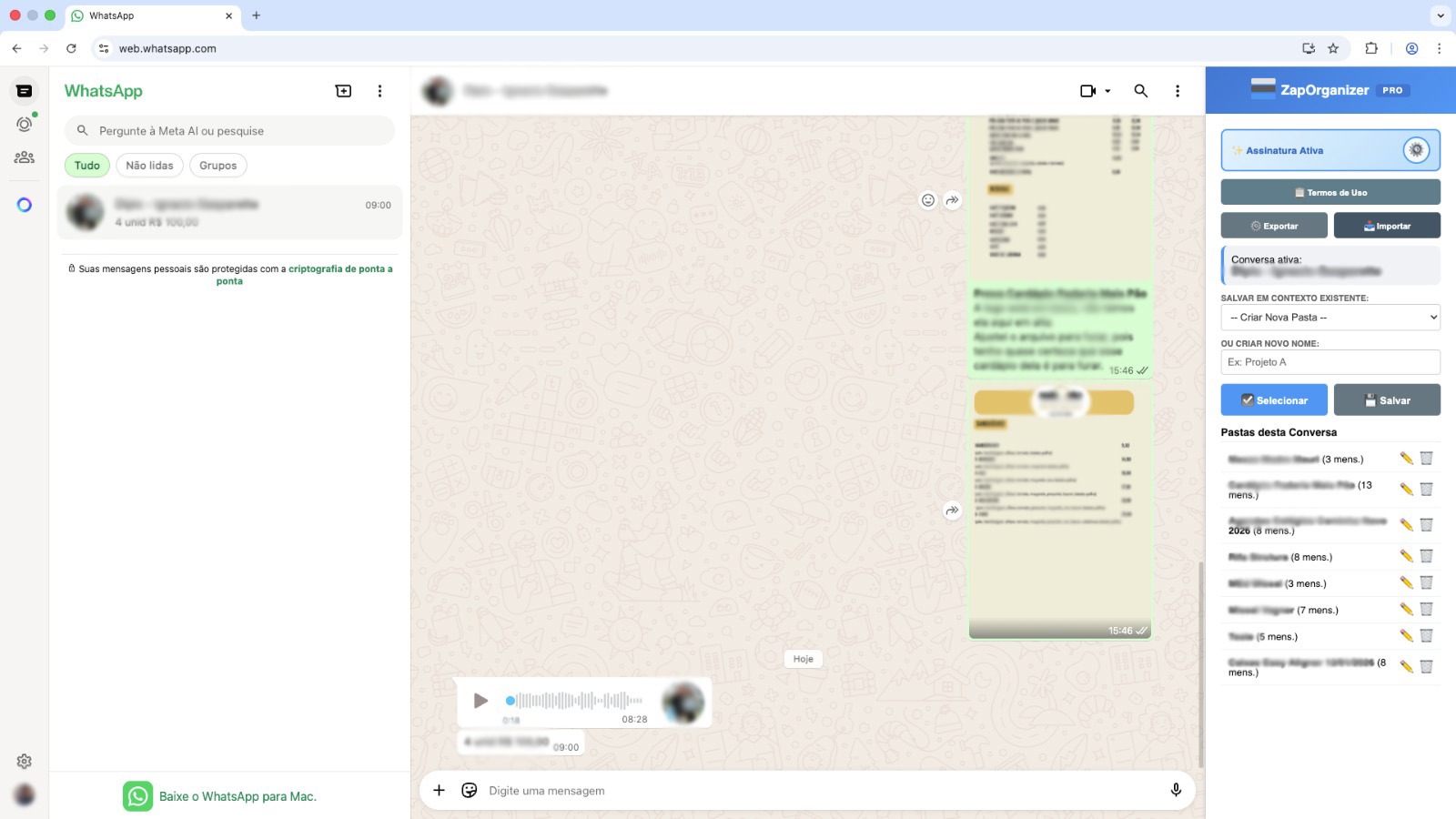 WhatsApp CRM Chrome Extension - Interface de Gestão de Contexto e Leads no WhatsApp Web